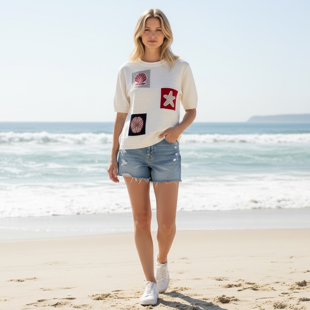 Company Collection Vintage Coastal Beach Sea Life Knit Sweater Large